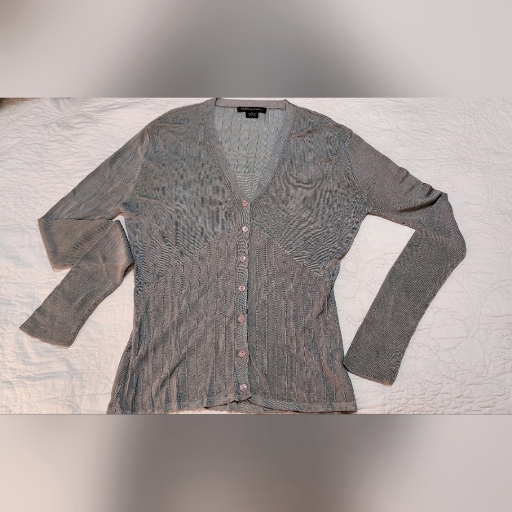 Guess Collection Silver Blue Silky Button Down Cardigan or Top